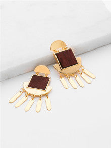 Wooden Gold Drop Earrings