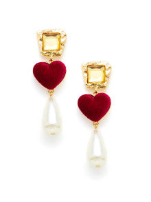 Faux Pearl Heart Drop Earrings