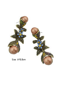 Simulated Pearl Leaf Earrings