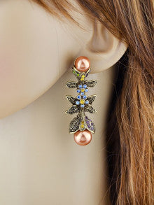 Simulated Pearl Leaf Earrings