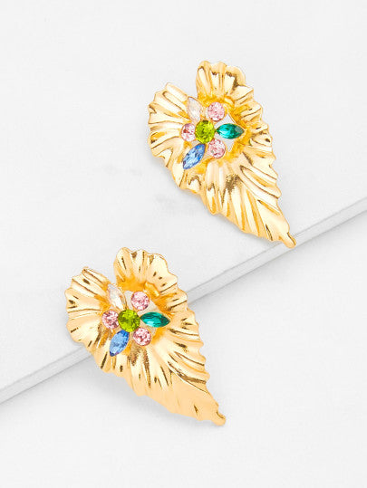 Rhinestone Leaf Earrings