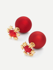 Faux Red Pearl Stud Earrings
