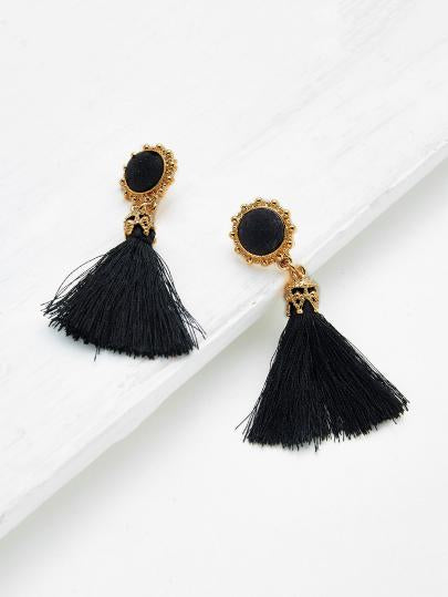 Black Gold Tassel Drop Earrings