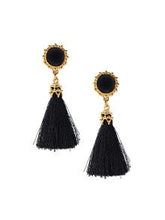 Black Gold Tassel Drop Earrings