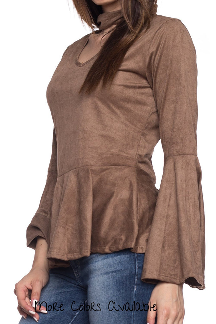 Suede Peasant Top