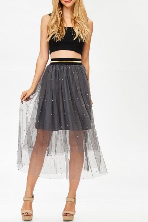 Pearled Tulle Skirt