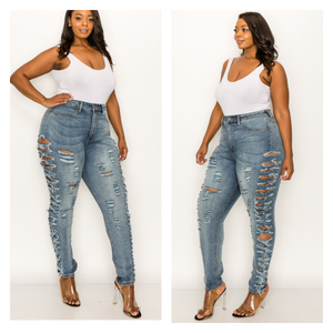 Sexy Destroyed Side Skinny Jean
