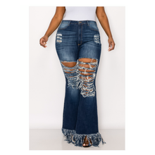 Distressed Thigh Flare Jeans