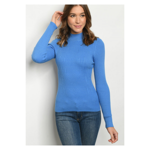 Blue Ribbed Knit Sweater