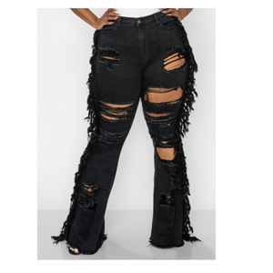 Sexy Side Fringe Flare Jeans