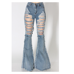 Distressed Thigh Bell Bottoms