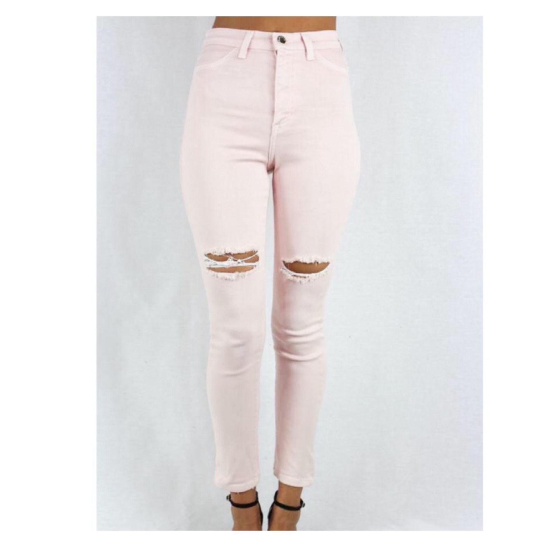 EU Branded Women's High Waist Skinny Jeans - Light Rose Twill, Super Stretch Jegging