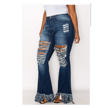 Distressed Thigh Flare Jeans