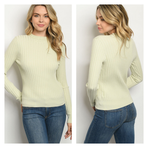Pale Ribbed Knit Sweater