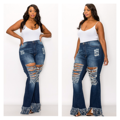 Distressed Thigh Flare Jeans