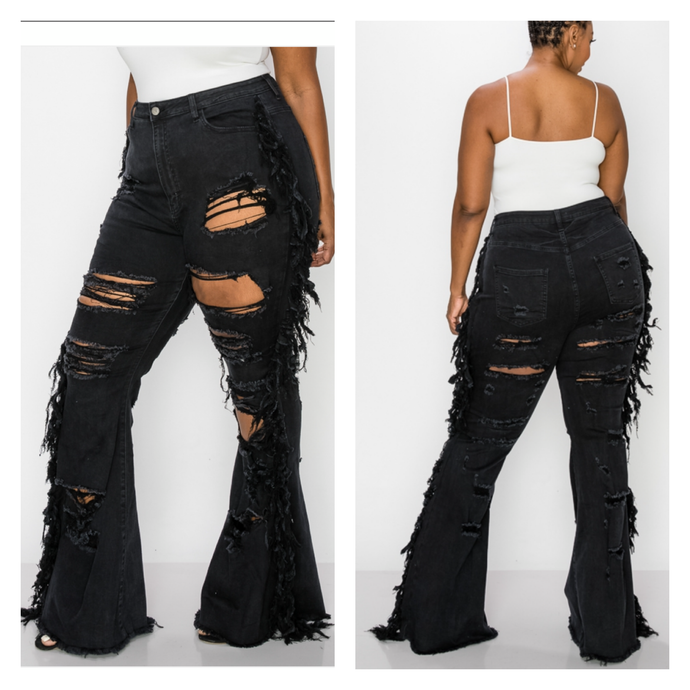 Sexy Side Fringe Flare Jeans