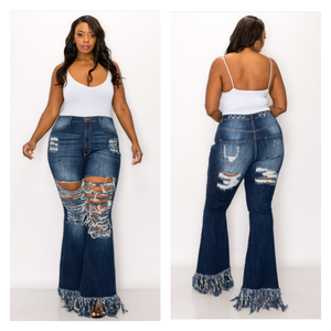 Distressed Thigh Flare Jeans